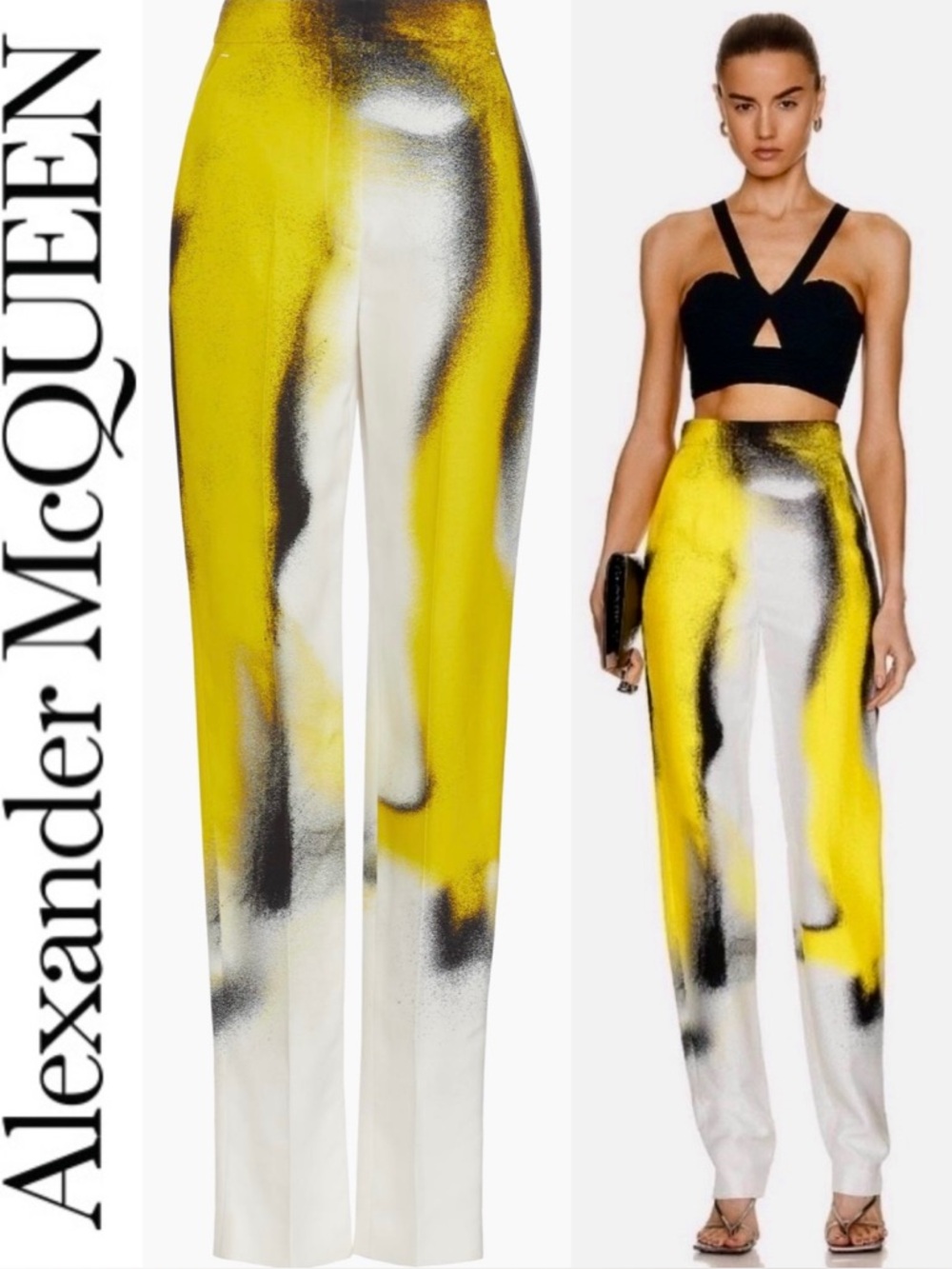 Alexander McQueen 💛🤍🖤 Spray Paint Satin Pant